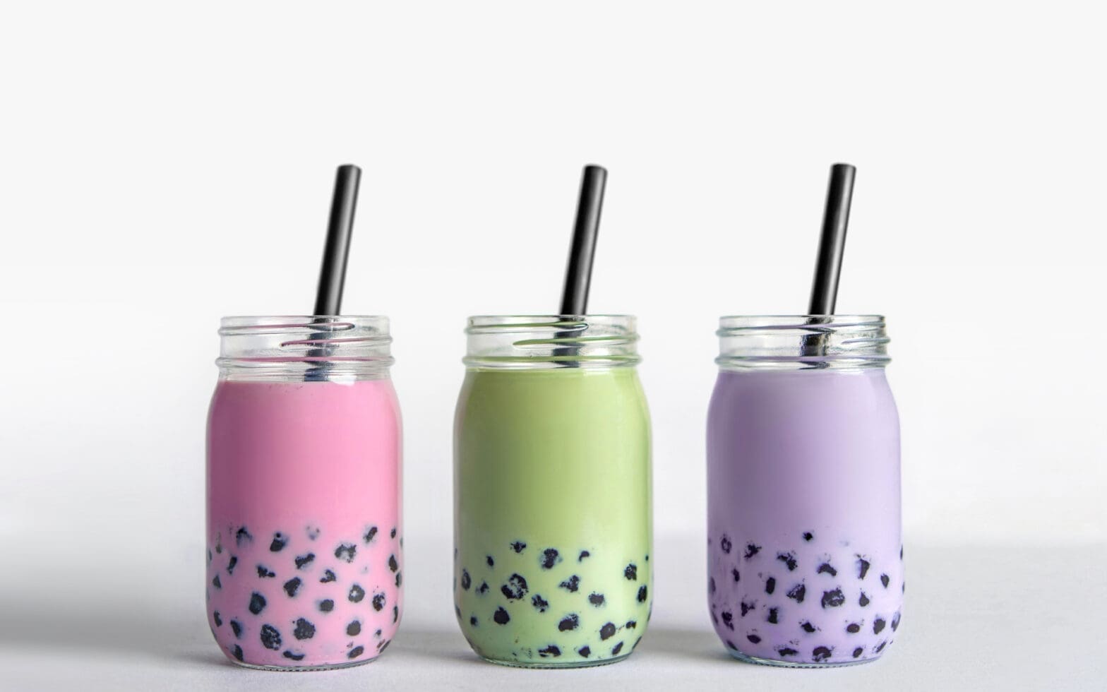 Bubble tea in pink, green and purple