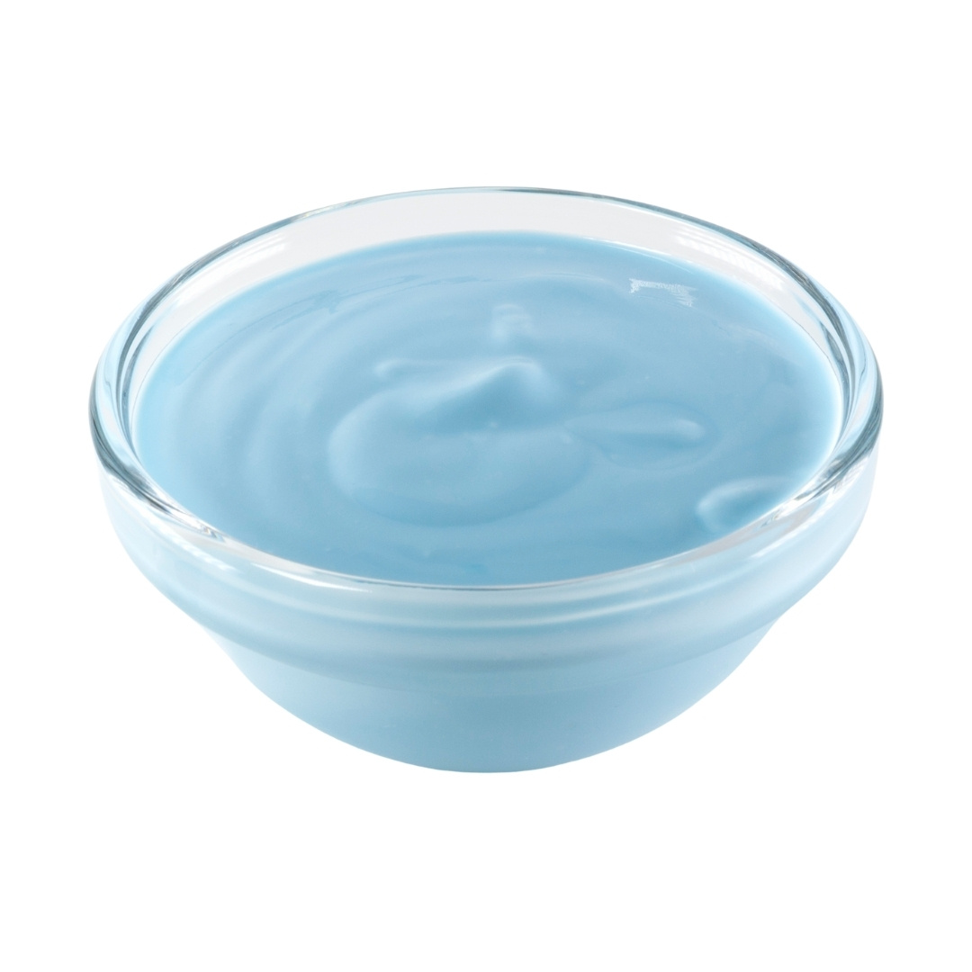 Blue cream cheese in a small glass bowl