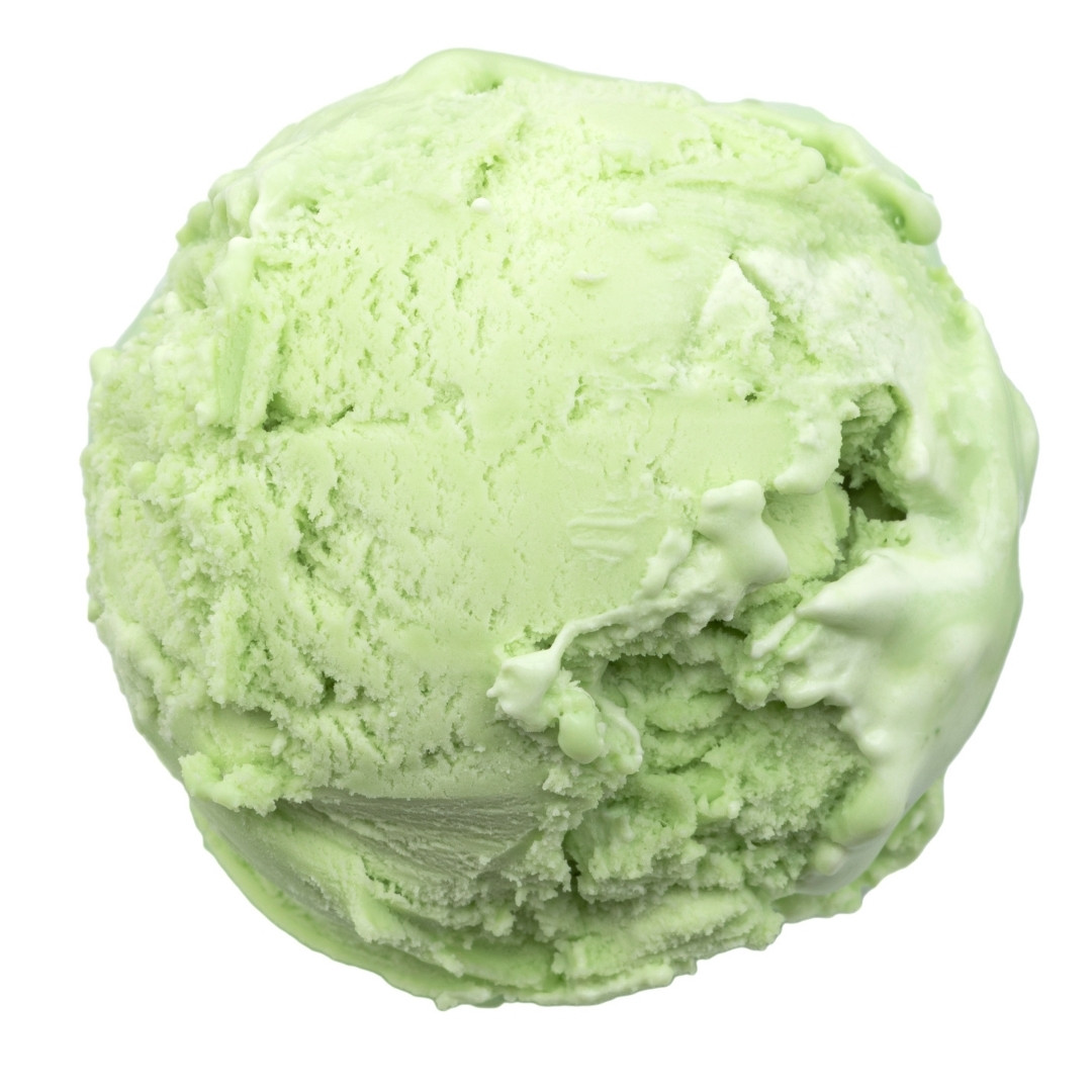 A scoop of green ice cream