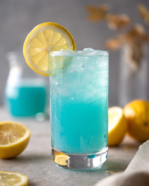 Light blue drink with lemon