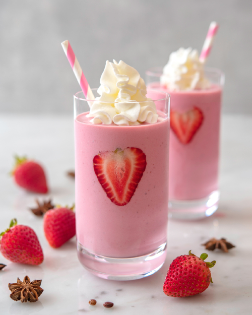 Pink dairy drink with strawberry