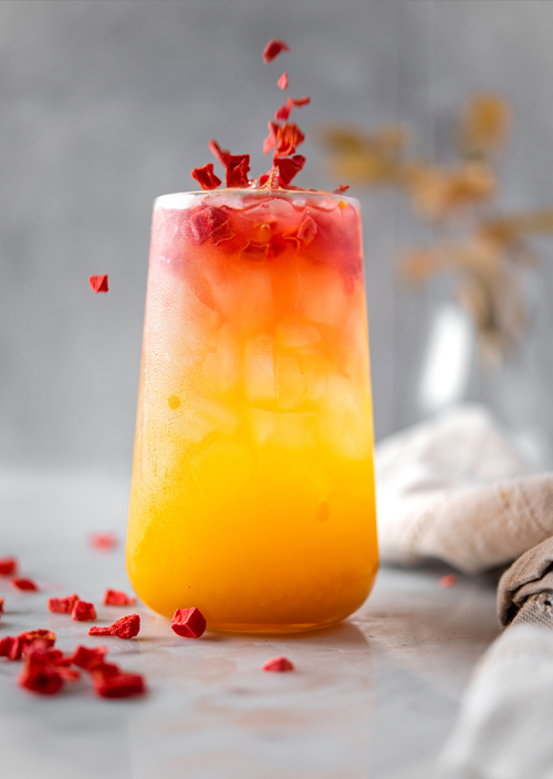 Yellow, orange and red drink