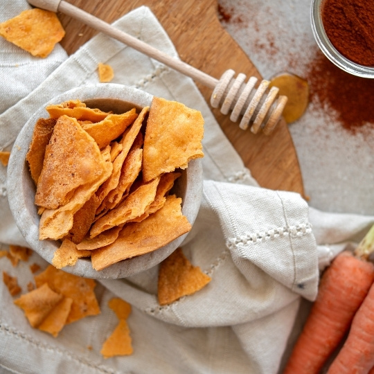 Upcycled carrot chips with gochugaru