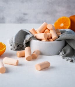 Orange marshmallows in a bowl