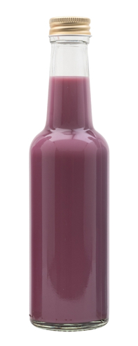 Purple cream liqueur in a glass bottle