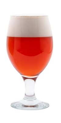 A glass of red colored beer