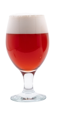 A glass of red colored beer