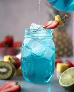 Blue beverage with fruit