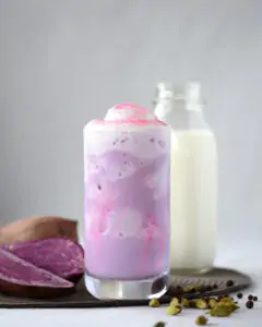 Purple frappuccino and a bottle of milk