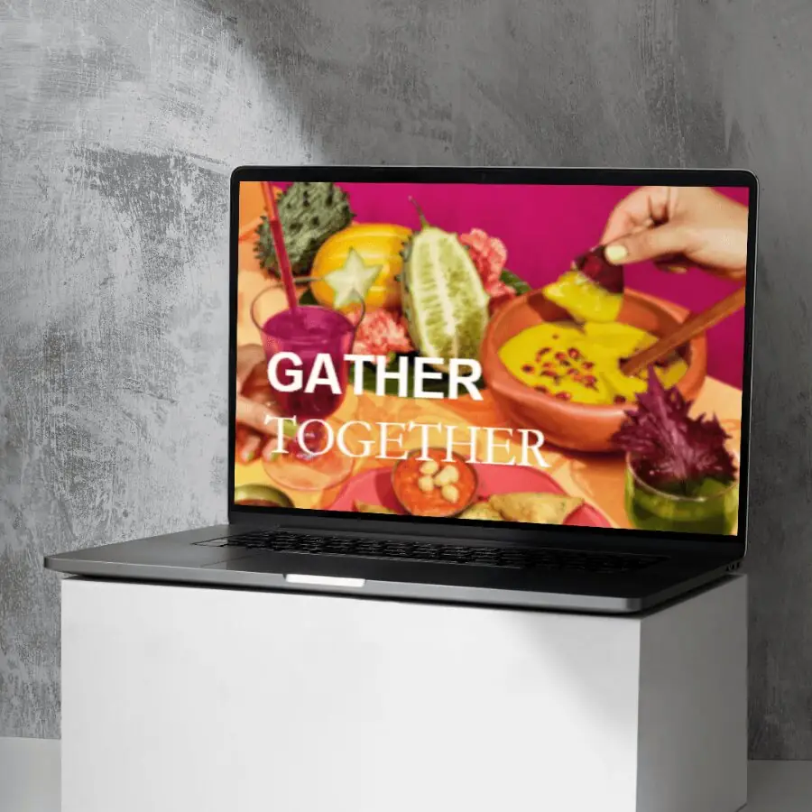 Gather Together presentation on laptop screen