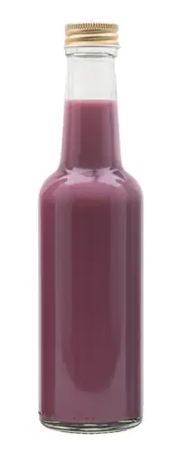 Purple cream liqueur in a glass bottle